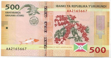 Банкнота 500 франков. 2015 год, Бурунди.