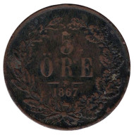 Монета 5 эре. 1867 год, Швеция. Монета 5 эре. 1867 год, Швеция.