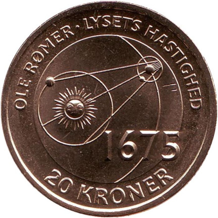 Монета 20 крон. 2013 год, Дания. Оле Рёмер.