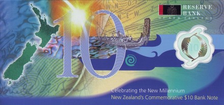 Банкнота 10 долларов. 2000 год, Новая Зеландия. Миллениум. Банкнота 10 долларов. 2000 год, Новая Зеландия. Миллениум.
