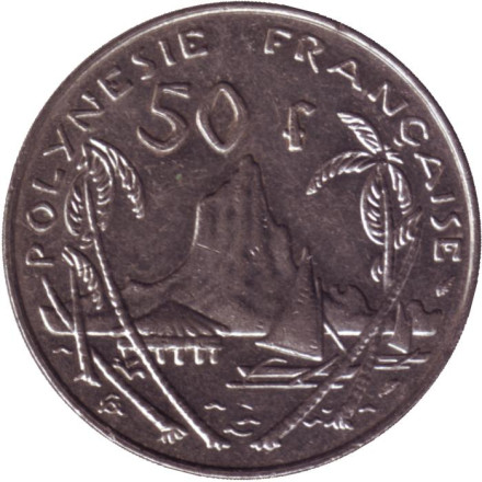 Монета 50 франков. 1988 год, Французская Полинезия. Скалистый остров Муреа.