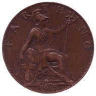 Монета 1 фартинг. 1917 год, Великобритания. Монета 1 фартинг. 1917 год, Великобритания.