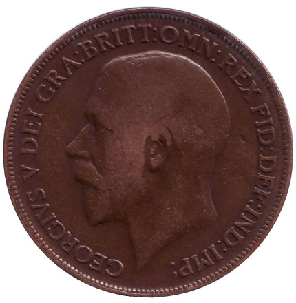 Монета 1 пенни. 1918 год, Великобритания. (Отметка: "H") Монета 1 пенни. 1918 год, Великобритания. (Отметка: "H")