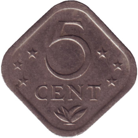 Монета 5 центов, 1980 год, Нидерландские Антильские острова.