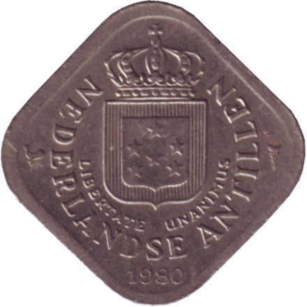 Монета 5 центов, 1980 год, Нидерландские Антильские острова. Монета 5 центов, 1980 год, Нидерландские Антильские острова.