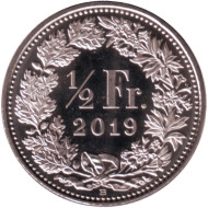 Монета 1/2 франка. 2019 год, Швейцария. Монета 1/2 франка. 2019 год, Швейцария.