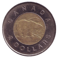 Монета 2 доллара. 1996 год, Канада. Полярный медведь. Монета 2 доллара. 1996 год, Канада. Полярный медведь.