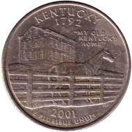 Монета 25 центов (D). 2001 год, США. Кентукки. Штат № 15. Монета 25 центов (D). 2001 год, США. Кентукки. Штат № 15.