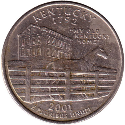 Монета 25 центов (D). 2001 год, США. Кентукки. Штат № 15.