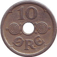 Монета 10 эре. 1925 год, Дания. Монета 10 эре. 1925 год, Дания.