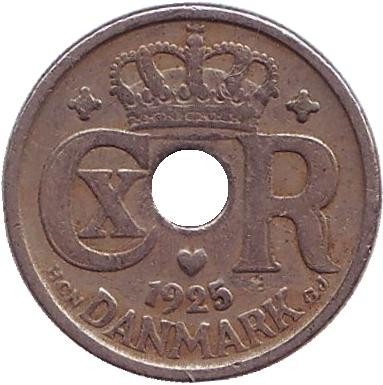 Монета 10 эре. 1925 год, Дания.