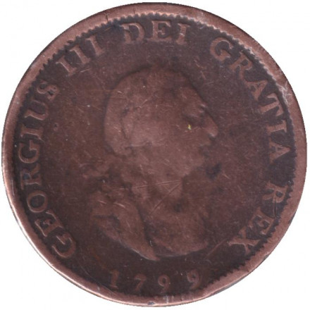 Монета 1 фартинг. 1799 год. Великобритания.