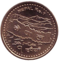 Монета 1 рупия. 2007 год, Непал. Монета 1 рупия. 2007 год, Непал.