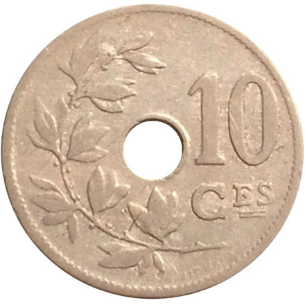Монета 10 сантимов. 1902 год, Бельгия. (Belgique)