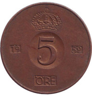 Монета 5 эре. 1952 год, Швеция. Монета 5 эре. 1952 год, Швеция.
