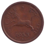 Монета 1 пайс. 1953 год, Индия ("♦" - Бомбей). Монета 1 пайс. 1953 год, Индия ("♦" - Бомбей).