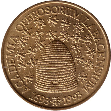Монета 5 толаров. 1993 год, Словения. 300 лет Словенской Академии Наук и Искусств.