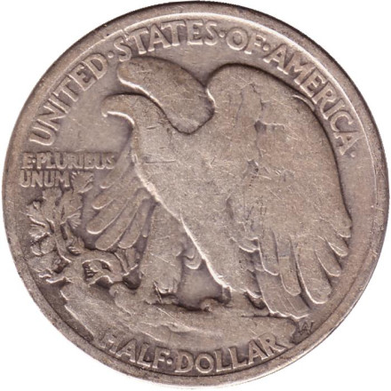 Монета 50 центов. 1935 год, США. Шагающая свобода. (Без отметки монетного двора). Монета 50 центов. 1935 год, США. Шагающая свобода. (Без отметки монетного двора).