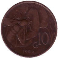 Монета 10 чентезимо. 1926 год, Италия. Пчела. Монета 10 чентезимо. 1926 год, Италия. Пчела.