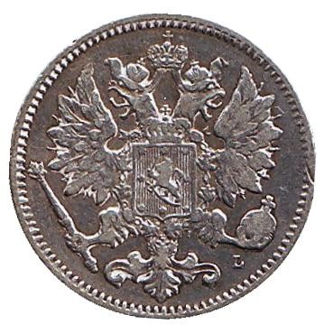 Монета 25 пенни. 1899 год, Финляндия в составе Российской Империи. Монета 25 пенни. 1899 год, Финляндия в составе Российской Империи.