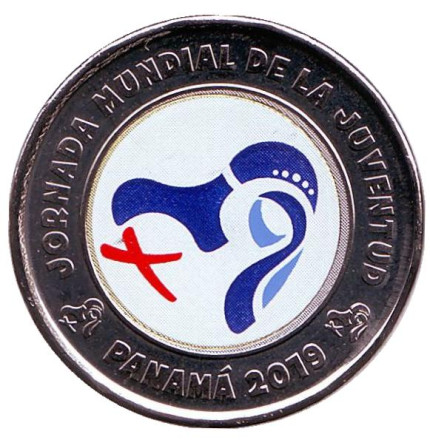 Монета 1 бальбоа. 2019 год, Панама. (Цветная) Всемирный день молодёжи.