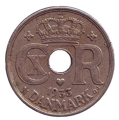 Монета 10 эре. 1933 год, Дания. Монета 10 эре. 1933 год, Дания.