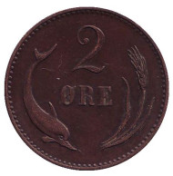 Монета 2 эре. 1874 год, Дания. Монета 2 эре. 1874 год, Дания.
