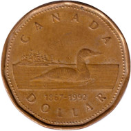 Монета 1 доллар. 1992 год, Канада. 125 лет Конфедерации. Из обращения. Монета 1 доллар. 1992 год, Канада. 125 лет Конфедерации. Из обращения.