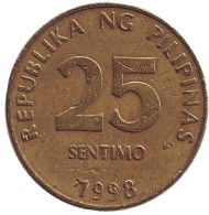 Монета 25 сентимо. 1998 год, Филиппины. Монета 25 сентимо. 1998 год, Филиппины.
