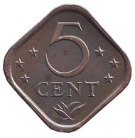 Монета 5 центов. 1985 год, Нидерландские Антильские острова. UNC. Монета 5 центов. 1985 год, Нидерландские Антильские острова. UNC.