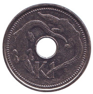 Монета 1 кина. 2010 год, Папуа-Новая Гвинея. Крокодилы.