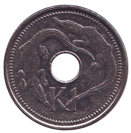 Монета 1 кина. 2010 год, Папуа-Новая Гвинея. Крокодилы.