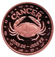 Рак. "Знаки зодиака." Монетовидный жетон. Унция меди 999. США.  Рак. "Знаки зодиака." Монетовидный жетон. Унция меди 999. США.
