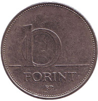 Монета 10 форинтов. 2001 год, Венгрия.