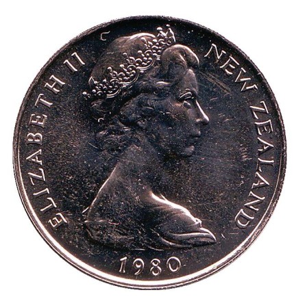 Монета 20 центов. 1980 год, Новая Зеландия. UNC. Киви (птица).