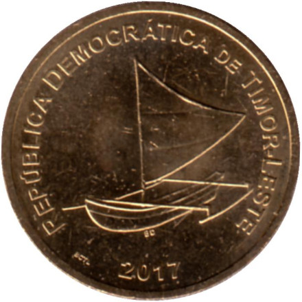 Монета 25 сентаво. 2017 год, Восточный Тимор. Парусное судно.