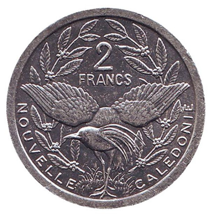 Монета 2 франка. 1990 год, Новая Каледония. UNC. Птица кагу.