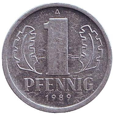Монета 1 пфенниг. 1989 год, ГДР.