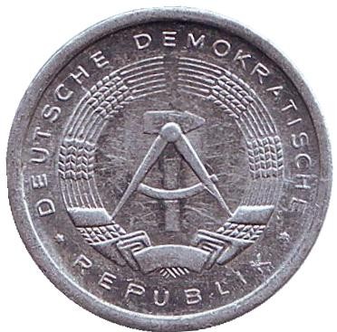 Монета 1 пфенниг. 1989 год, ГДР.