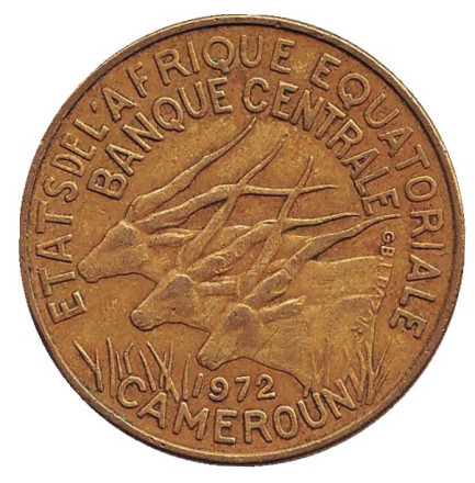 Монета 25 франков. 1972 год, Камерун. Африканские антилопы. (Западные канны).