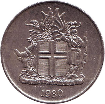 Монета 10 крон. 1980 год, Исландия.