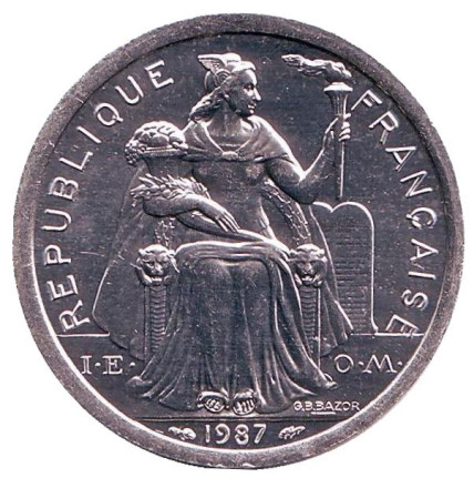 Монета 2 франка. 1987 год, Новая Каледония. UNC. Птица кагу.