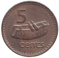 Фиджийский барабан (лали). Монета 5 центов. 1980 год, Фиджи. 