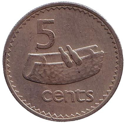 Монета 5 центов. 1980 год, Фиджи. Фиджийский барабан (лали).
