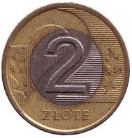 Монета 2 злотых. 2007 год, Польша. Монета 2 злотых. 2007 год, Польша.