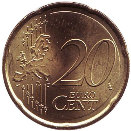 Монета 20 центов. 2008 год, Испания. Монета 20 центов. 2008 год, Испания.