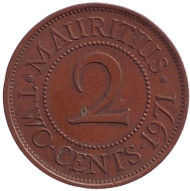 Монета 2 цента. 1971 год, Маврикий. Монета 2 цента. 1971 год, Маврикий.