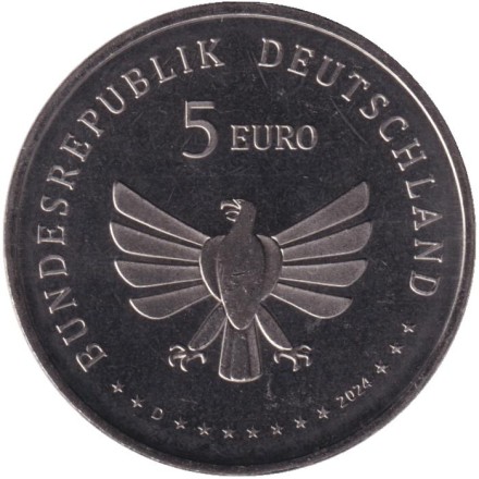 Монета 5 евро. 2024 год, Германия. Жук-олень. Серия "Чудесный мир насекомых". Монета 5 евро. 2024 год, Германия. Жук-олень. Серия "Чудесный мир насекомых".