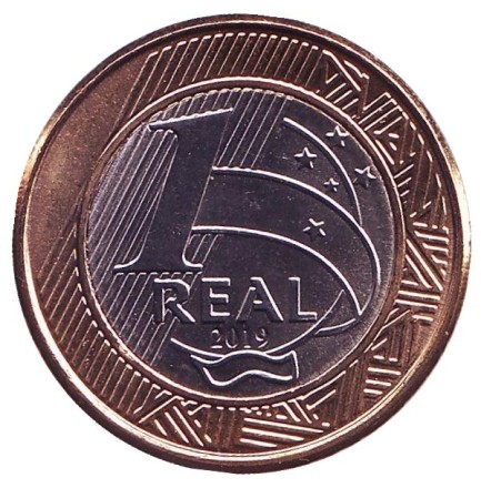 Монета 1 реал. 2019 год, Бразилия. Колибри. 25 лет введению Реала.