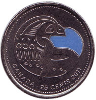 Монета 25 центов. 2011 год, Канада. (цветная). Косатка. Монета 25 центов. 2011 год, Канада. (цветная). Косатка.